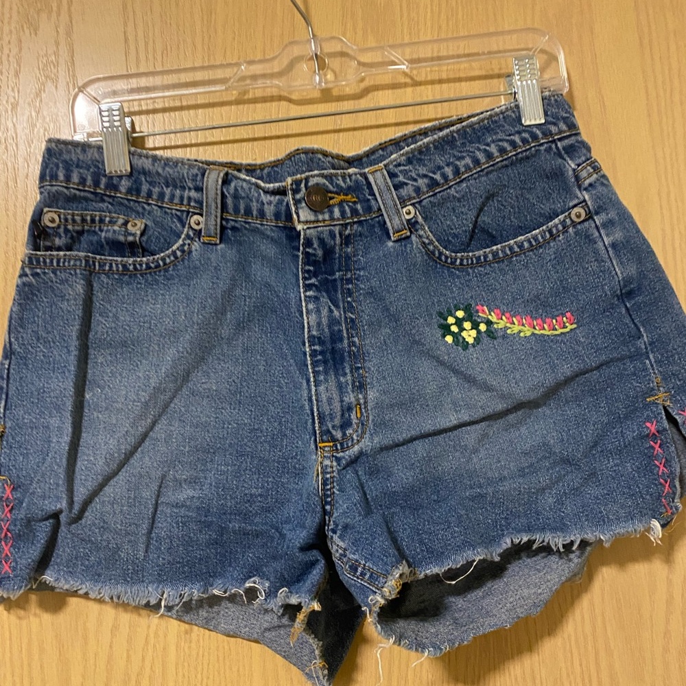 VINTAGE 90s POLO RALPH LAUREN HIGH WAISTED SHORTS JEAN FLORAL EMBROIDERY